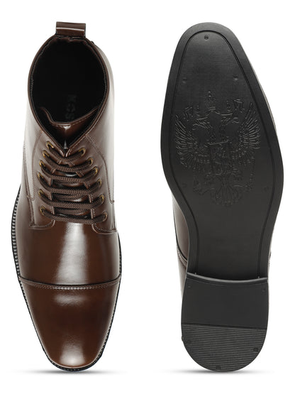 KOSHER Men's Brown Synthetic Leather High-Ankle Cap Toe Lace-Up Boots