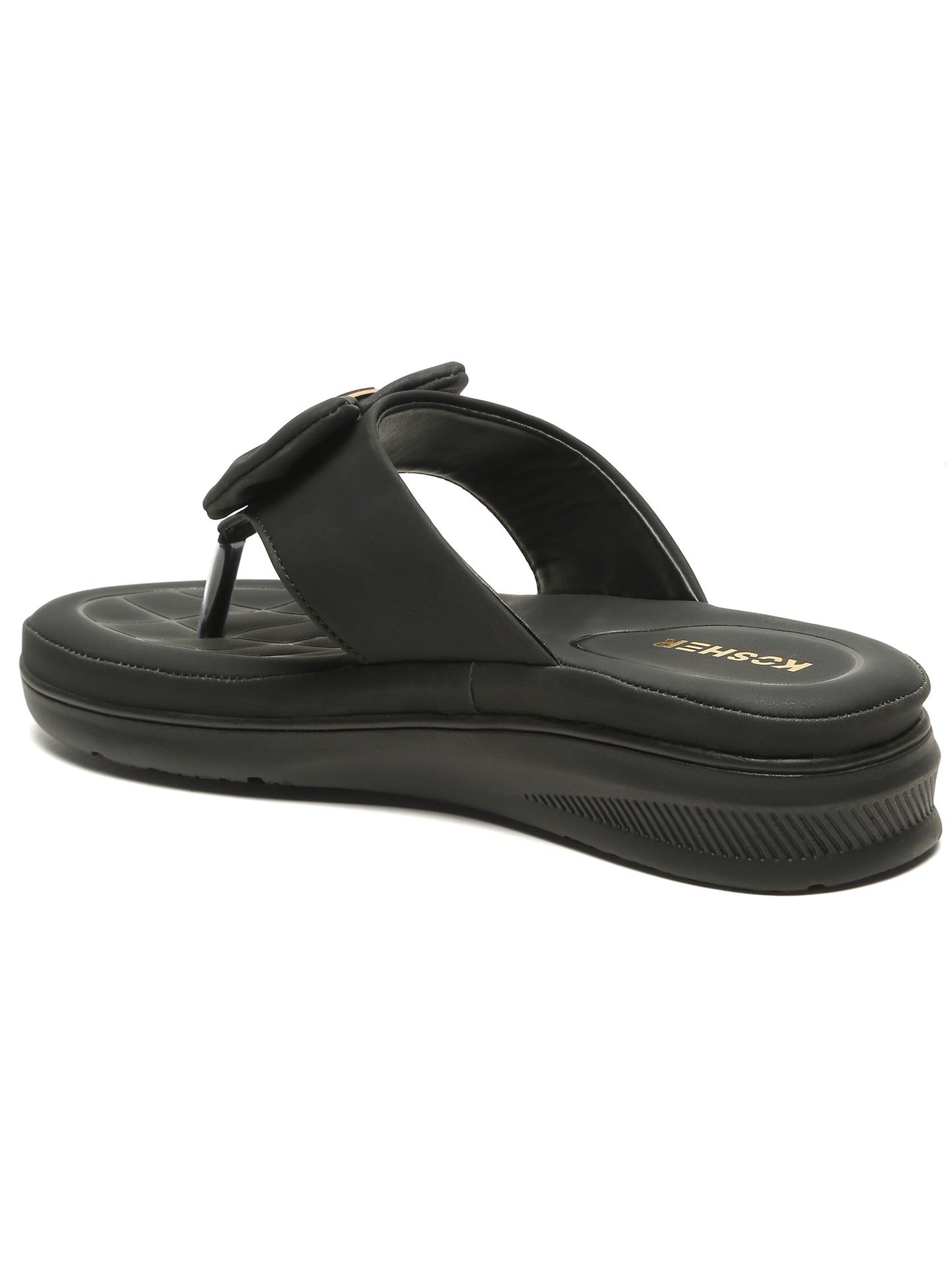 Kosher Women's Comfort Platform Toe-Ring Slippers with Bow Accent – Black