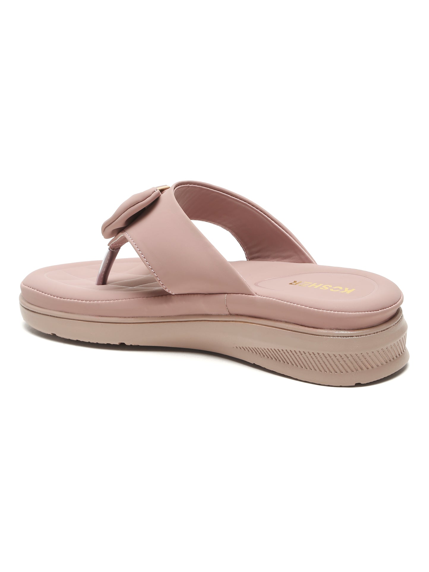 Kosher Women's Comfort Platform Toe-Ring Slippers with Bow Accent – Wood/Rose