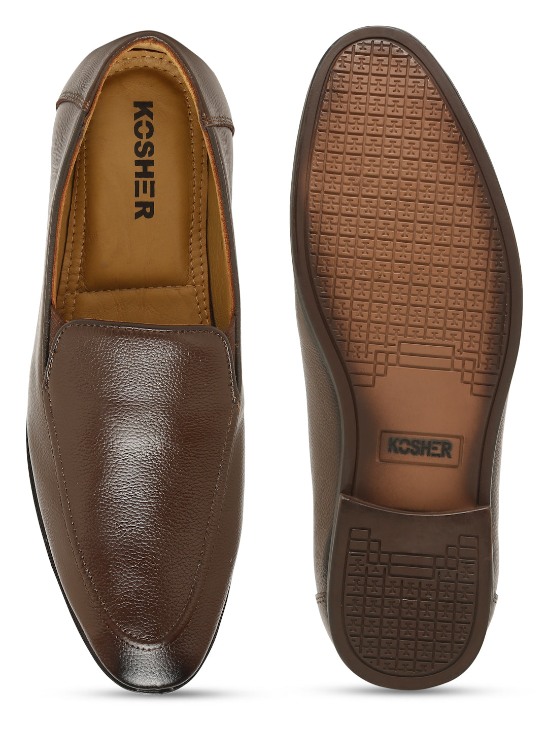 Kosher Men's Brown Textured Slip-On Formal & Casual Style