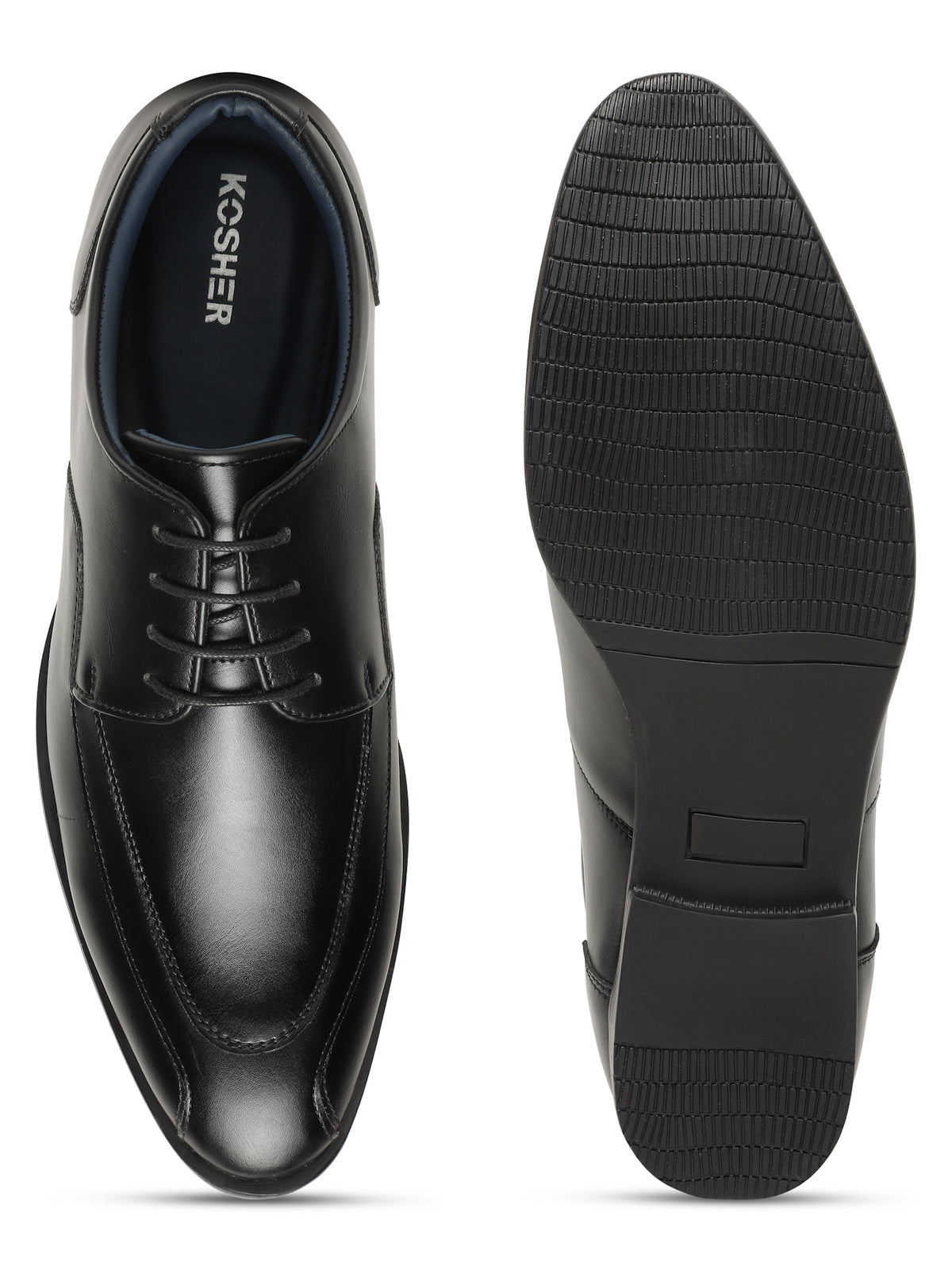 KOSHER Men's Black Synthetic Leather Lace-Up Formal Derby Shoes