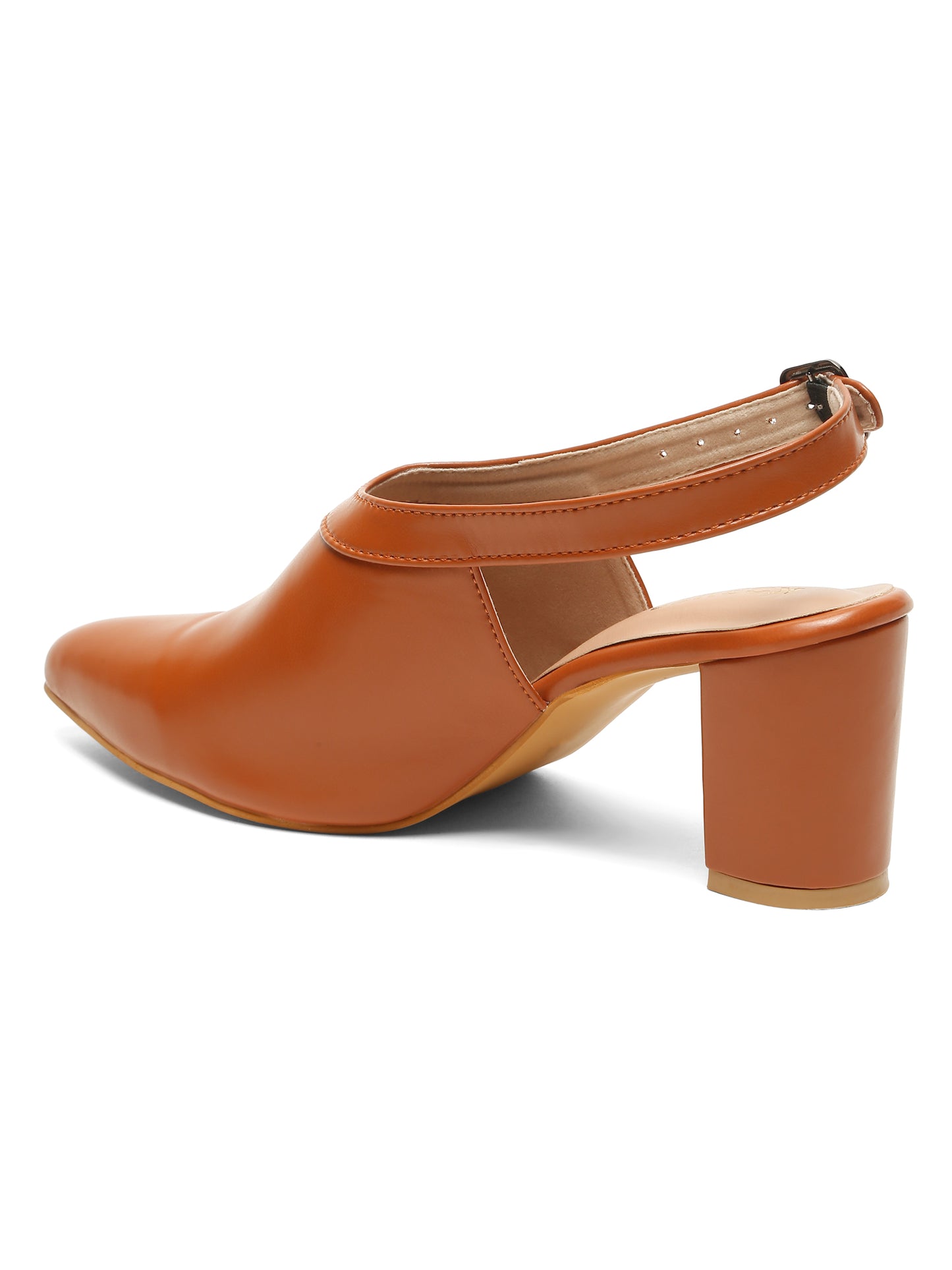 Kosher Women's Tan Pointed Toe Slingback Block Heel Pumps