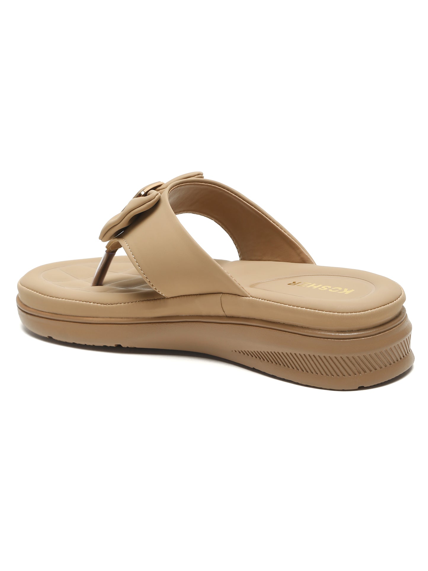 Kosher Women's Comfort Platform Toe-Ring Slippers with Bow Accent – Beige
