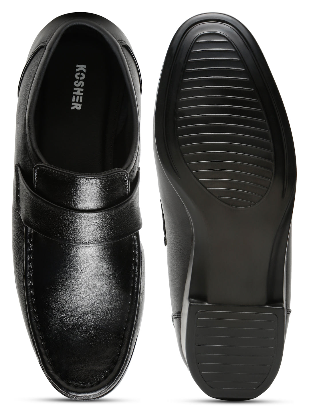 Kosher Black Color Genuine Leather Slip-On Comfort Shoes for Men