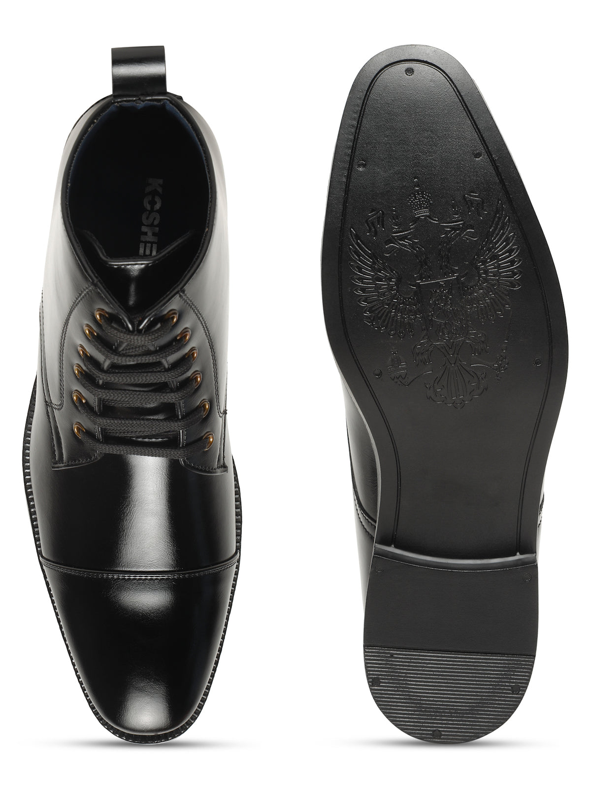 KOSHER Men's Black Synthetic Leather High-Ankle Cap Toe Lace-Up Boots