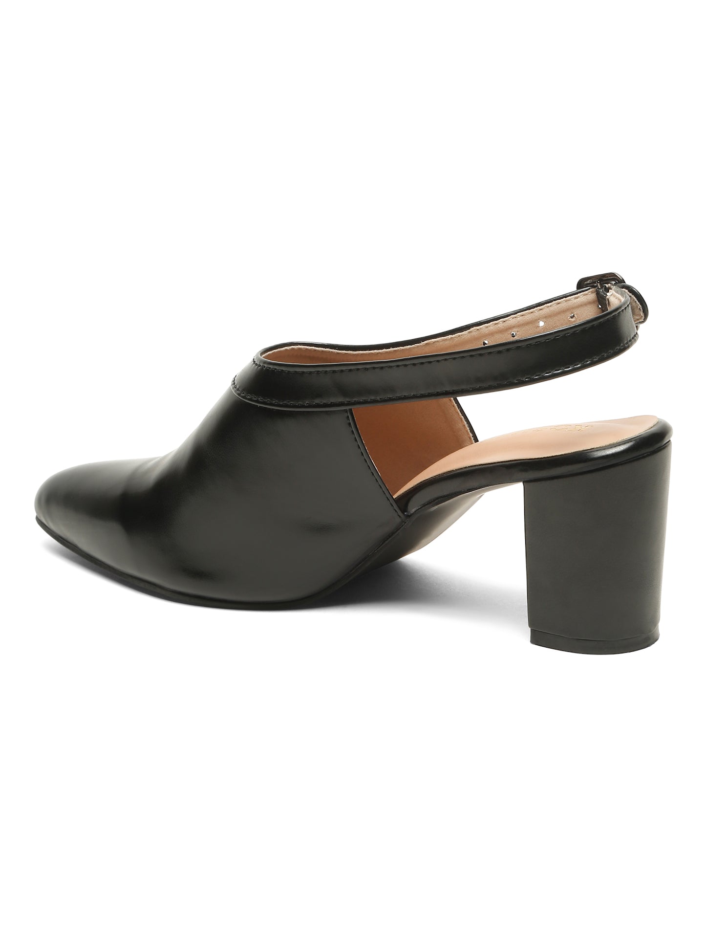 Kosher Women's Black Pointed Toe Slingback Block Heel Pumps
