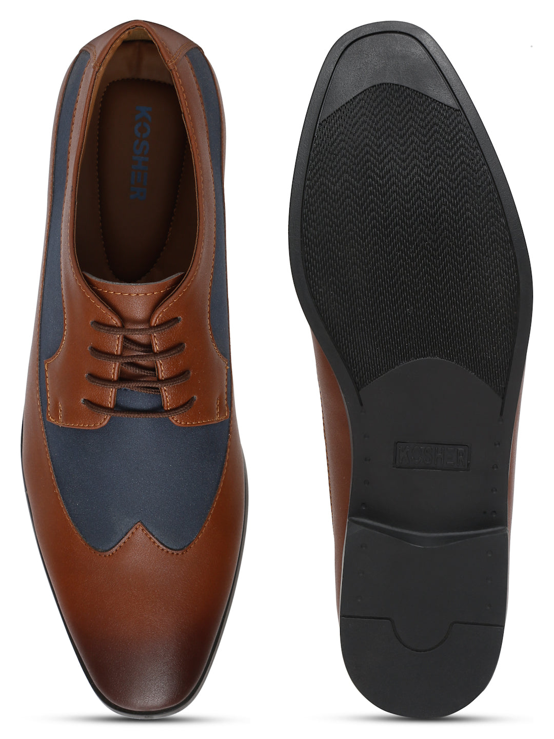 Kosher Tan/blue Color Lace-up Formal Shoes