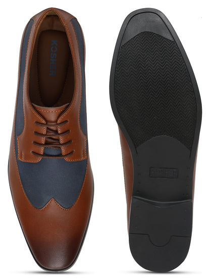 Kosher Tan/blue Color Lace-up Formal Shoes