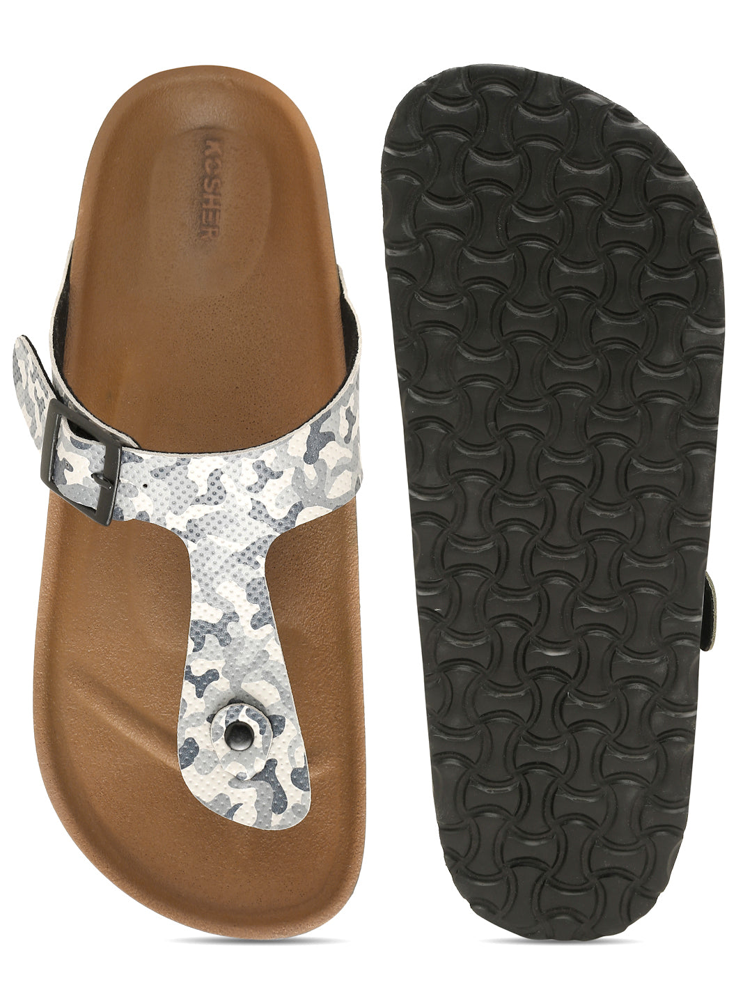 KOSHER Men's Printed Casual T-Strap Flat Slipper