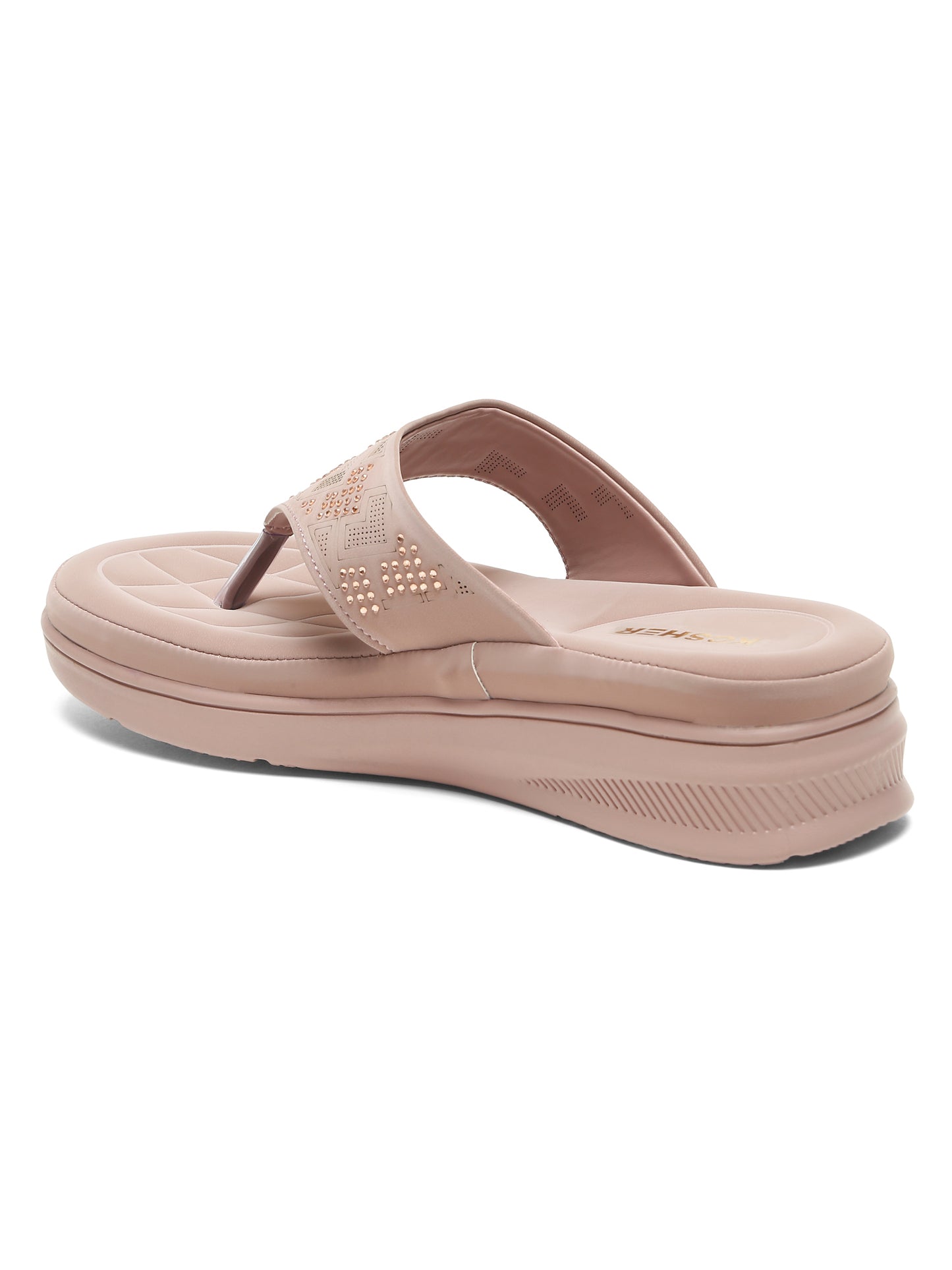 Kosher Women's Wood/Rose Comfort Platform Flip-Flops with Studded Strap