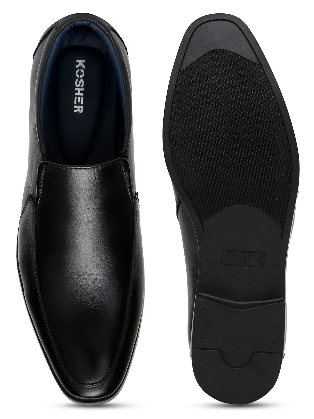 Kosher Black Genuine Leather Slip-on Formal Shoes