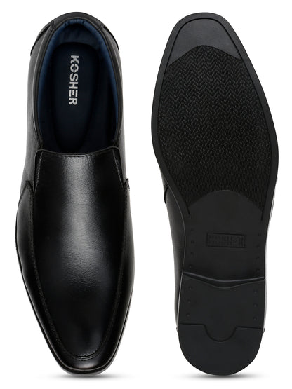 Kosher Black Genuine Leather Slip-on Formal Shoes