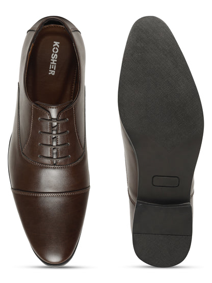 KOSHER Men's Classic Brown Cap-Toe Formal Oxford Shoes for Office Wear