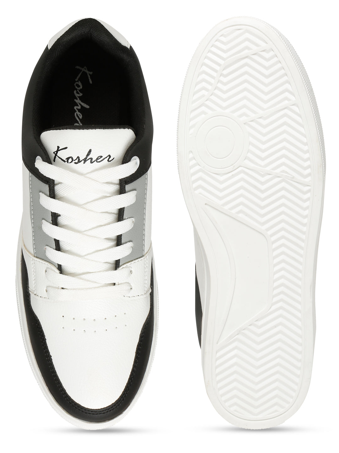 Kosher Men's Stylish Sneakers in White, Black & White