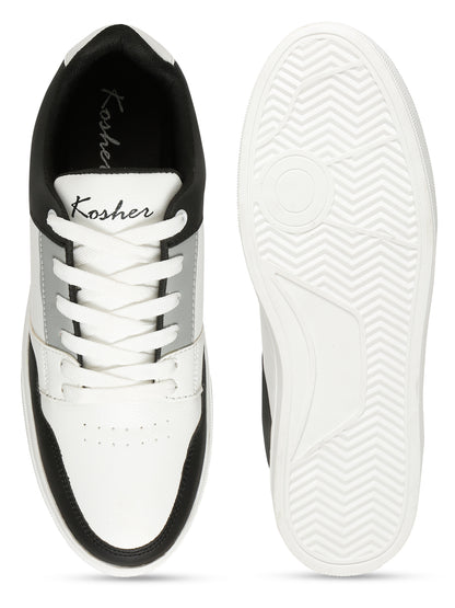 Kosher Men's Stylish Sneakers in White, Black & White