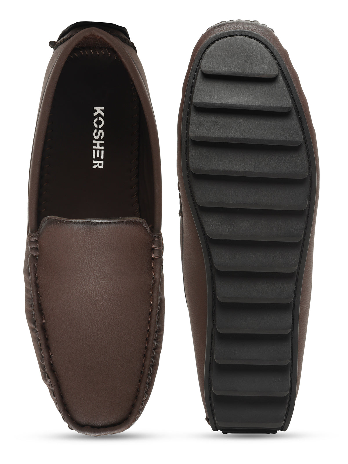KOSHER Men's Brown Synthetic Leather Premium Driving Loafers & Casual Slip-On