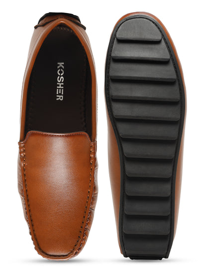 KOSHER Premium Tan Synthetic Leather Driving Loafers for Men – Lightweight, Comfortable Slip-On