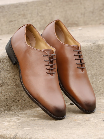 Kosher Men's Sleek Tan Plain Toe Lace-Up Formal Shoes