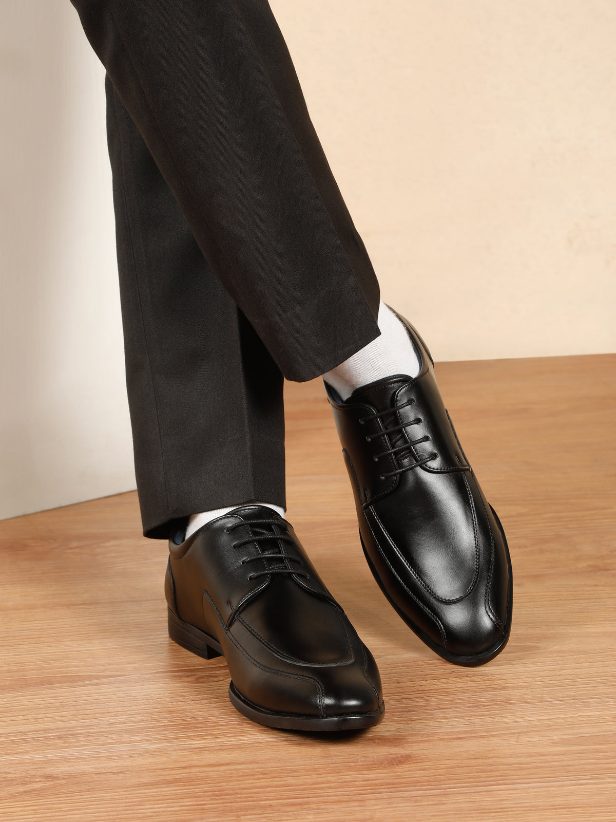 KOSHER Men's Black Synthetic Leather Lace-Up Formal Derby Shoes