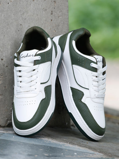 Kosher Olive Green & White Sneakers For Men