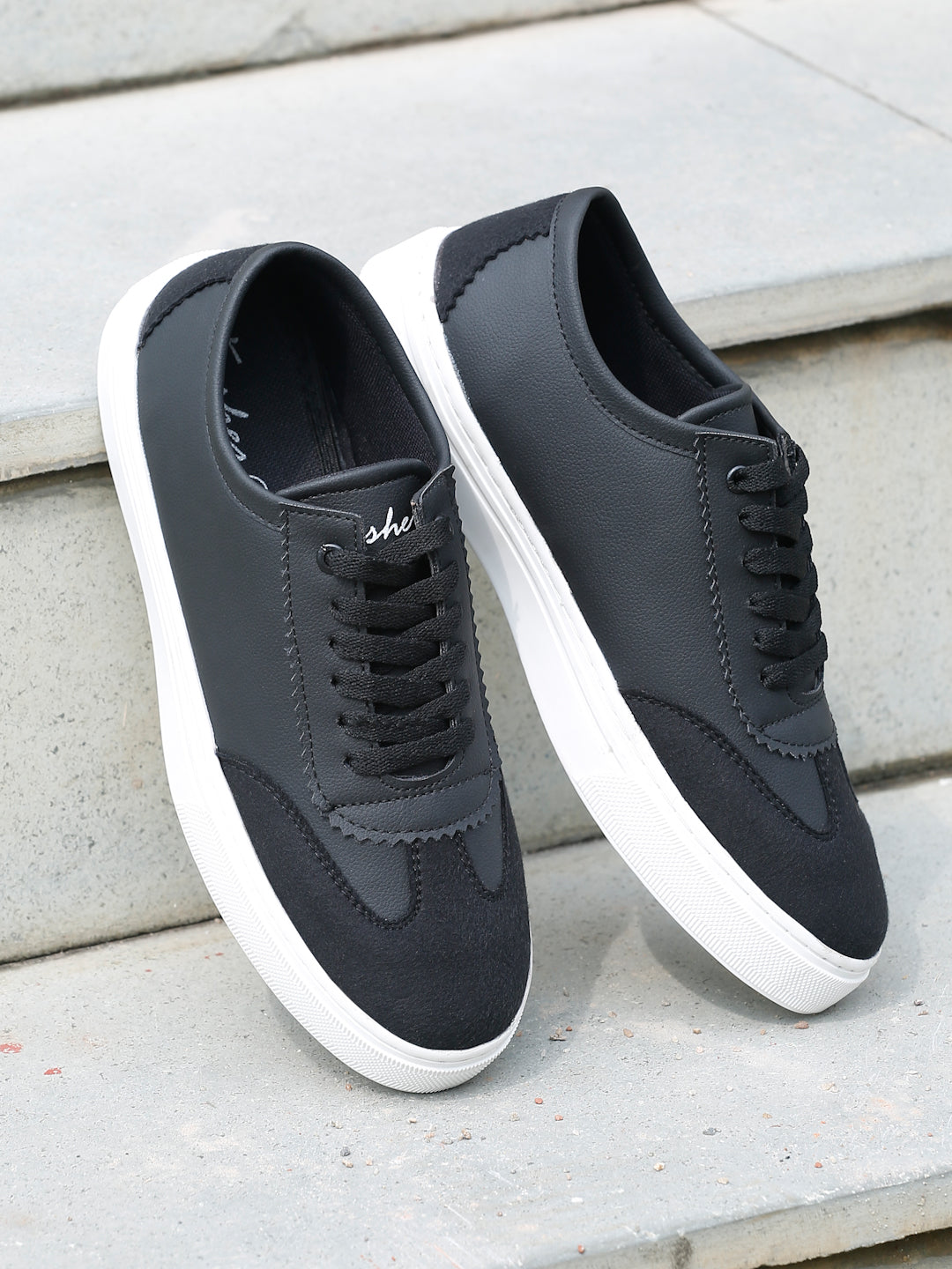 Kosher Black Suede & Synthetic Leather Low-Top Sneakers