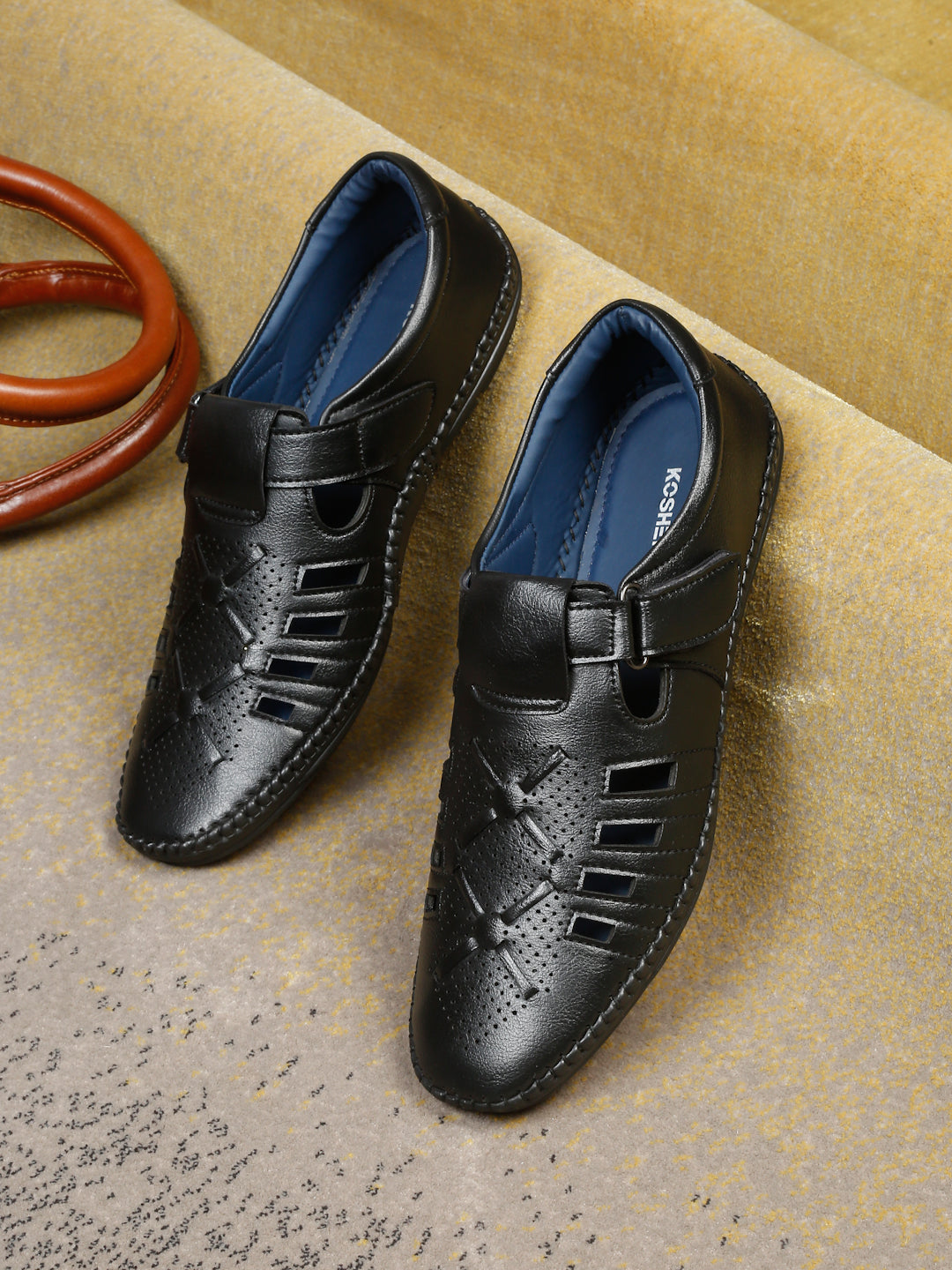 Kosher Black Roman Faux Leather Men's Casual Sandal