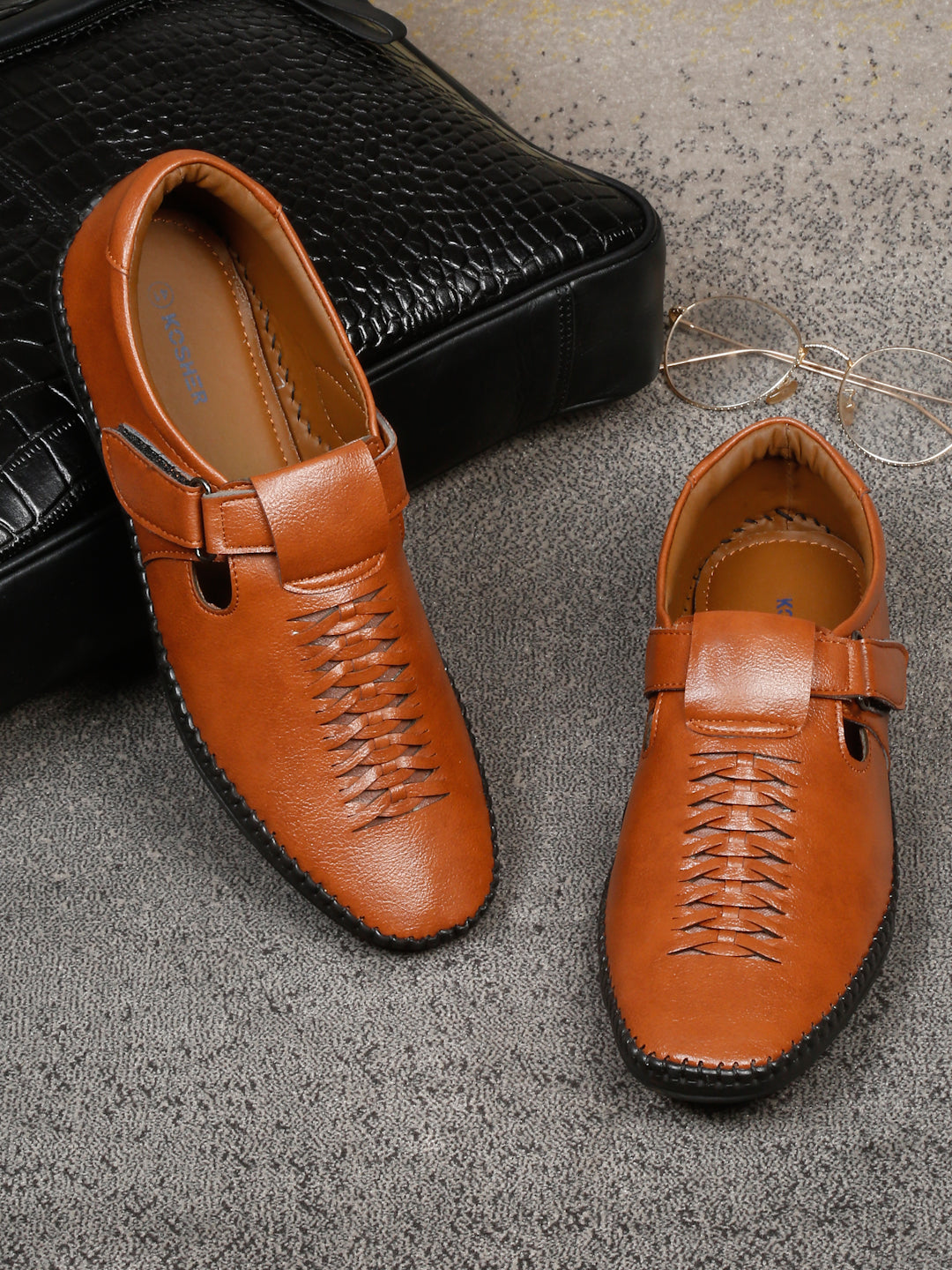 Kosher Tan Roman Faux Leather Men's Casual Sandal