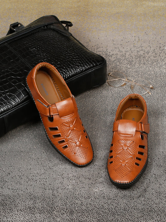 Kosher Tan Roman Faux Leather Men's Casual Sandal