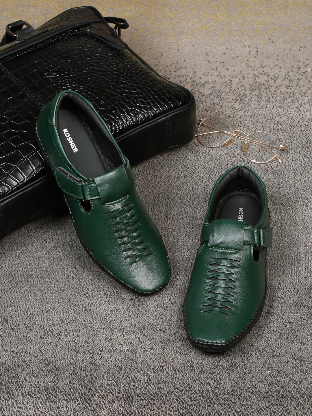 Kosher Green Roman Faux Leather Men's Casual Sandal