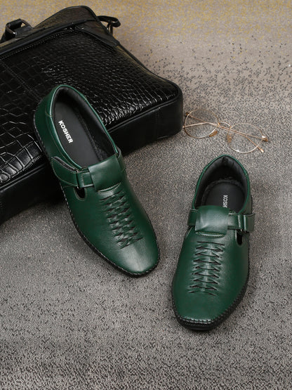 Kosher Green Roman Faux Leather Men's Casual Sandal
