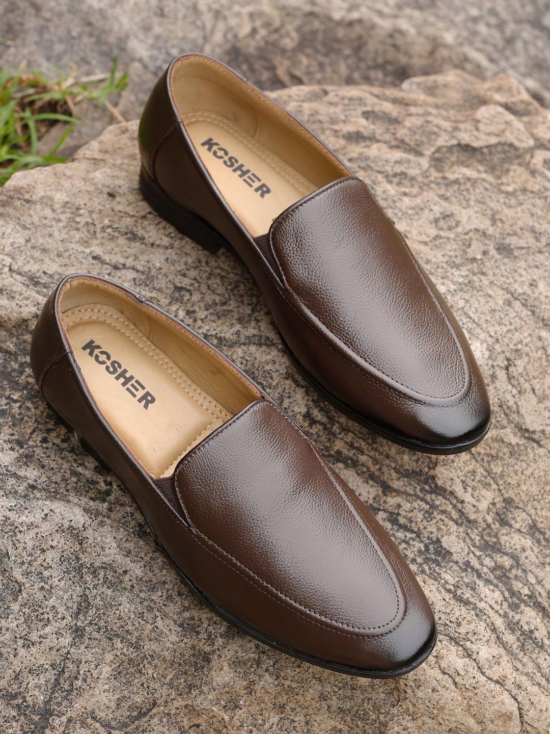 Kosher Men's Brown Textured Slip-On Formal & Casual Style