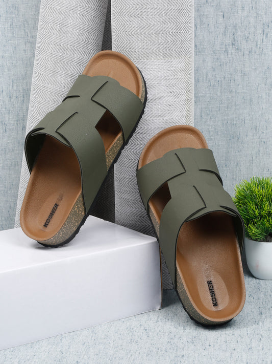 Kosher olive color casual slipper