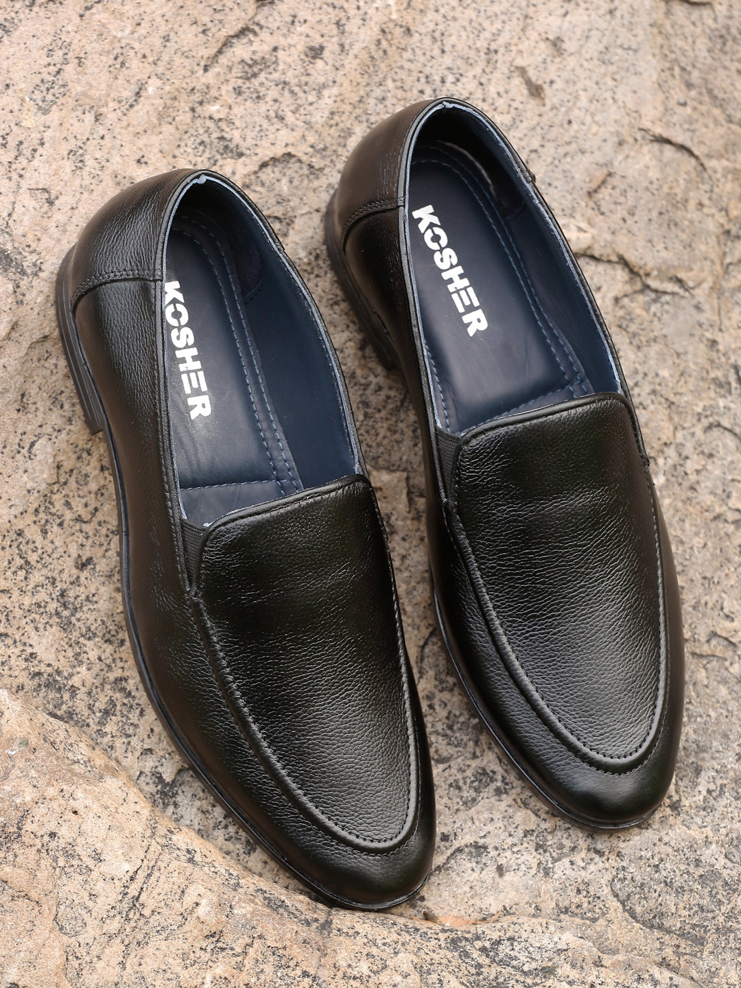 Kosher Men's Black Textured Slip-On Formal Shoes