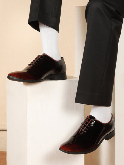 KOSHER Men’s Wine Glossy Formal Lace-Up Shoes