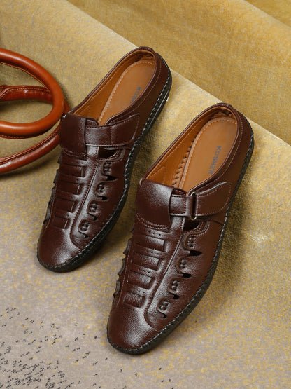 Kosher Brown Bantu Roman Faux Leather Men's Casual Sandal