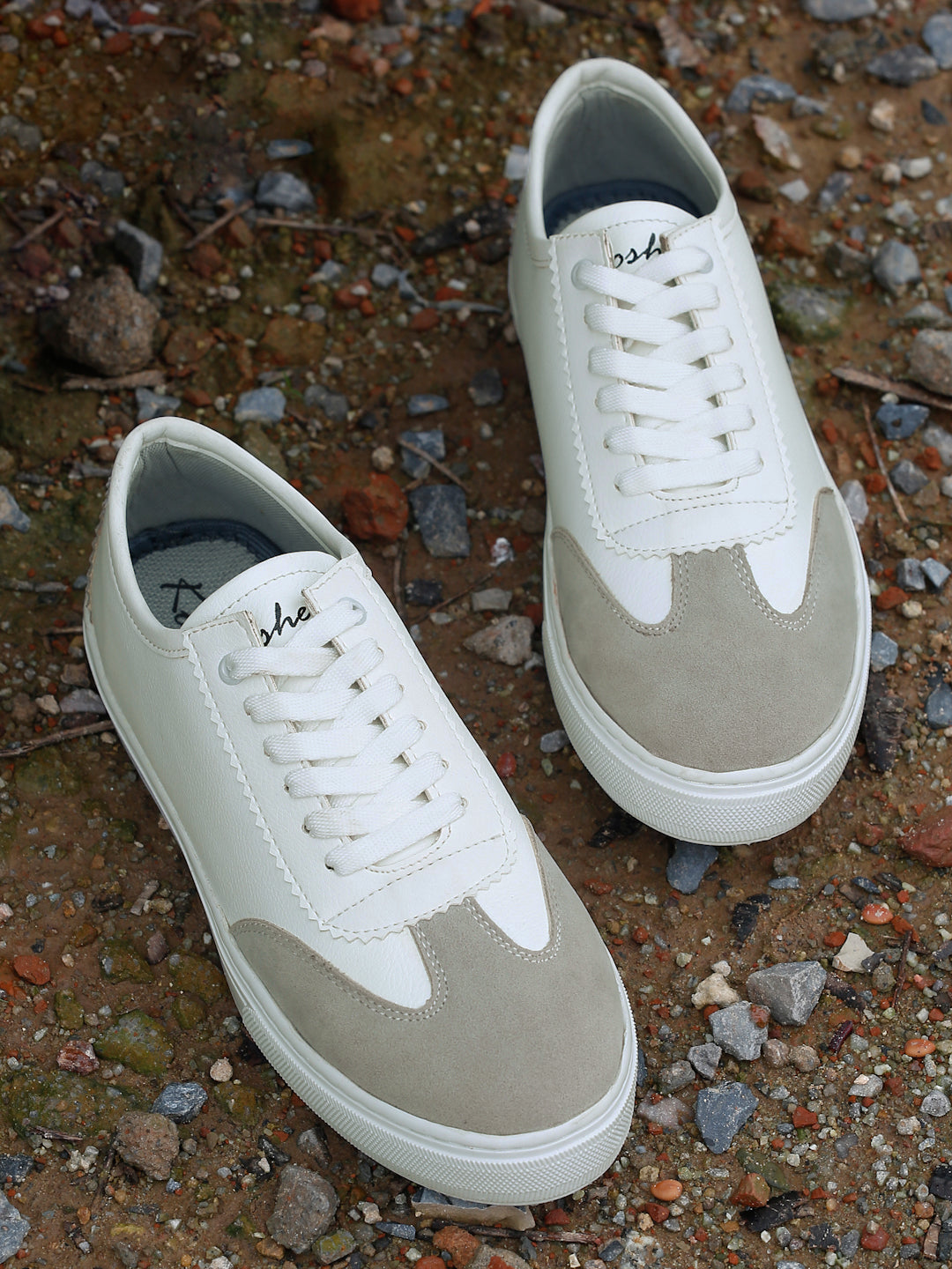 Kosher Suede and Synthetic Low-Top Sneakers in White and Beige