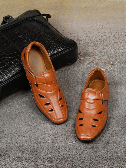 Kosher Tan Roman Faux Leather Men's Casual Sandal