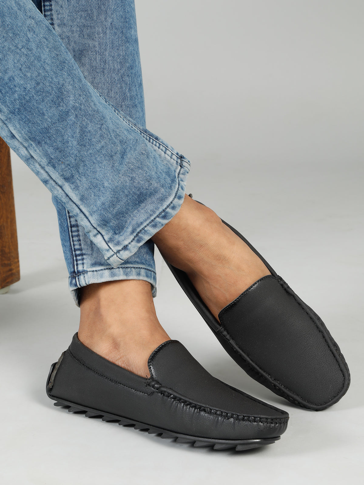 KOSHER Men's Black Synthetic Leather Premium Driving Loafers & Casual Slip-On