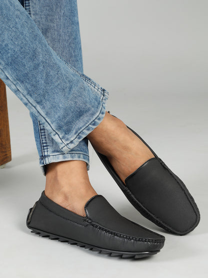 KOSHER Men's Black Synthetic Leather Premium Driving Loafers & Casual Slip-On
