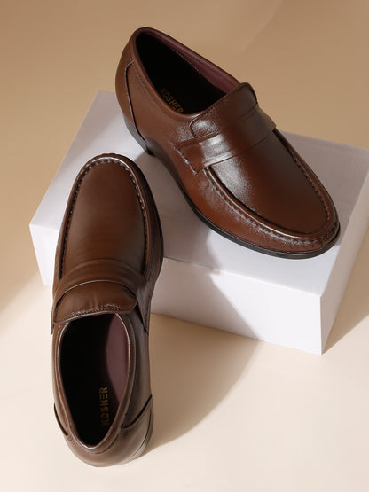 Kosher Brown Color Genuine Leather Slip-On Comfort Shoes for Men