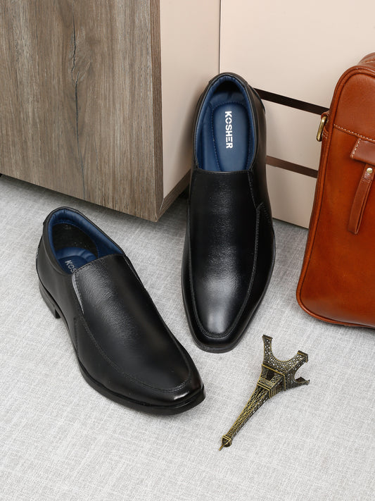 Kosher Black Genuine Leather Slip-on Formal Shoes