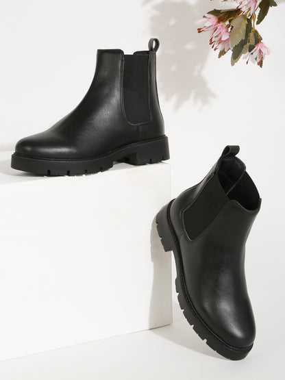 Kosher Women's Classic Black Chelsea Boots