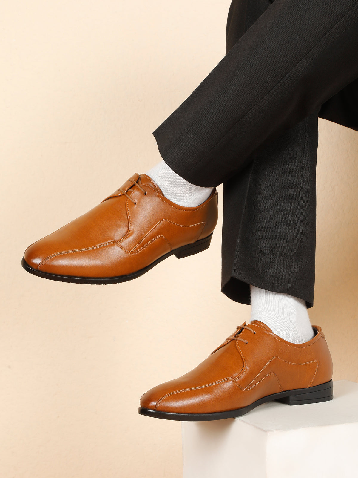 KOSHER Men Solid Tan Lace-Up Formal Derby Shoes