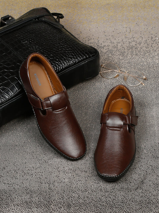Kosher Brown Roman Faux Leather Men's Casual Sandal