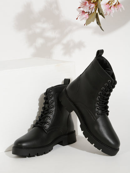 Kosher Elegant Ladies Black Colour Lace-Up Boots - Stylish & Comfortable