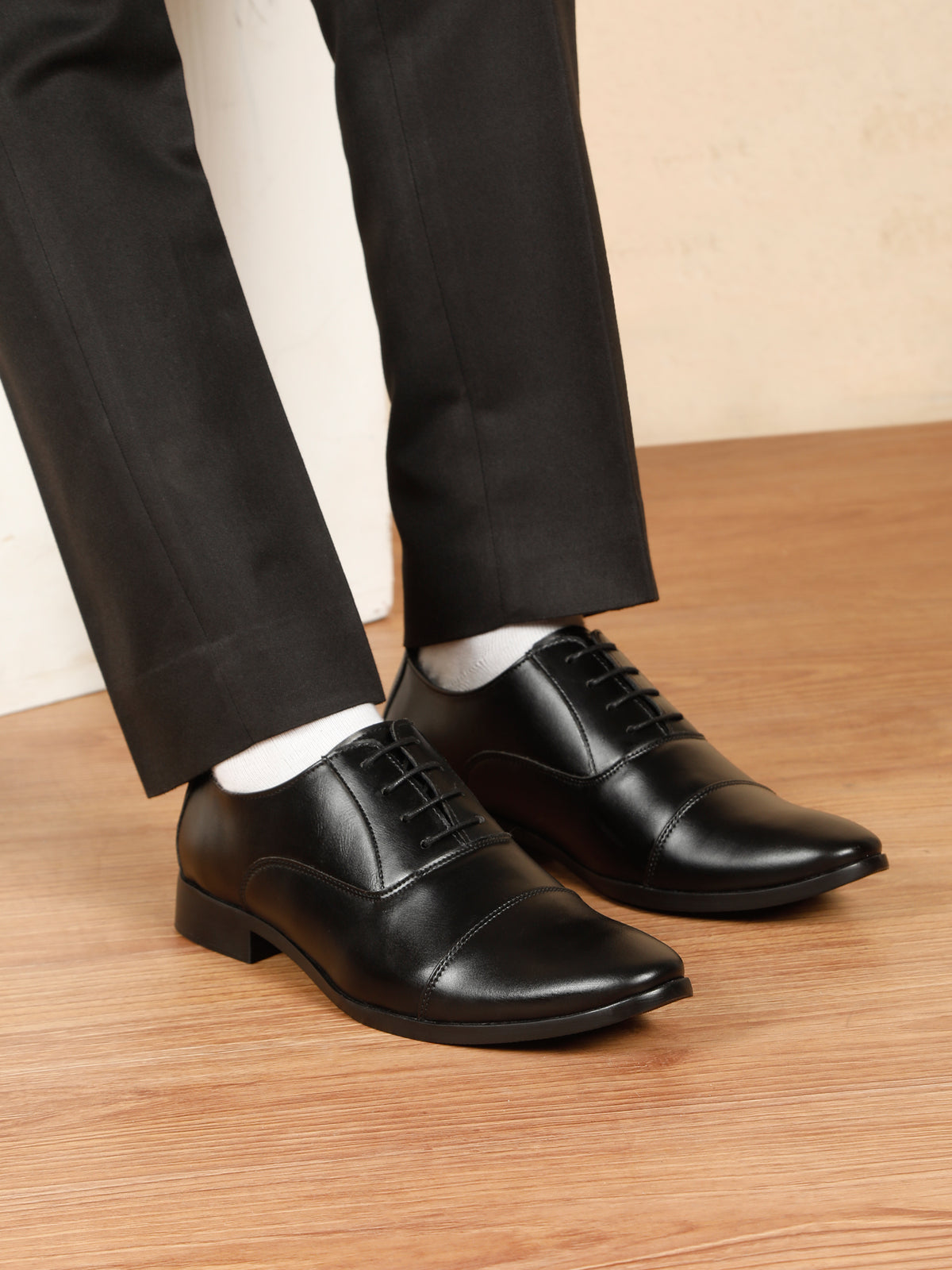 KOSHER Men's Classic Black Cap-Toe Formal Oxford Shoes for Office Wear