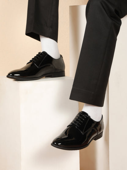 KOSHER Men Black Glossy Patent Formal Derby Shoes