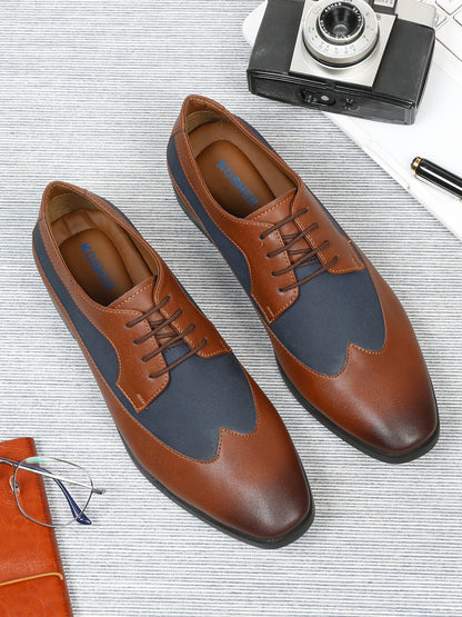 Kosher Tan/blue Color Lace-up Formal Shoes