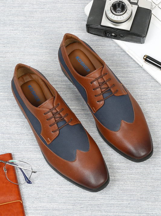 Kosher Tan/blue Color Lace-up Formal Shoes