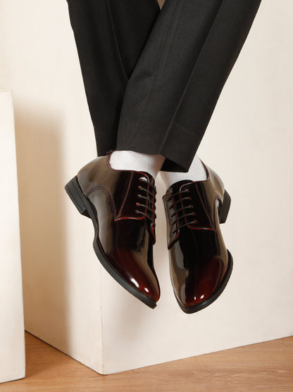 KOSHER Men Wine Glossy Patent Formal Derby Shoes